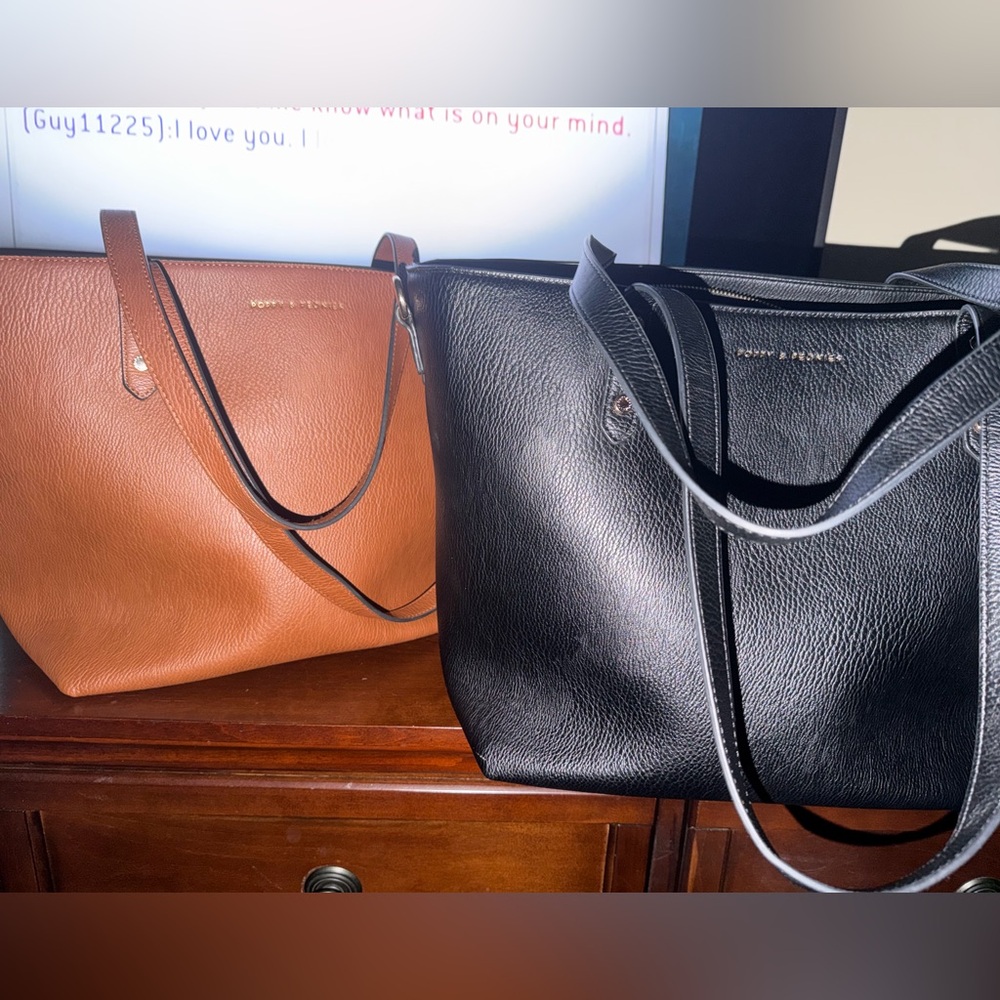 2 Poppies & Peonies Go-Getter Leather Totes Very Light Usage (1 black 1 brown)